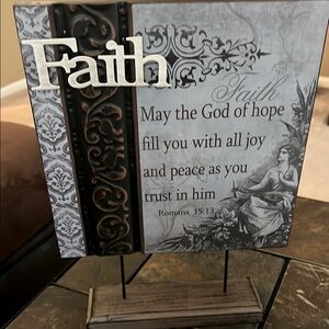 Maison Faith Decorative 11”x 11” Inspirational Plaque on Stand - EUC, stand 15”H